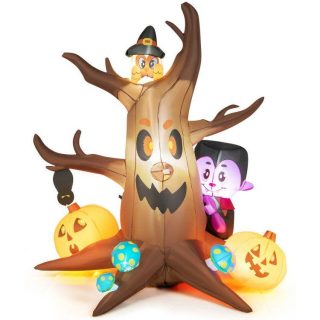 Halloween | 6 Feet Inflatable Halloween Dead Tree with Pumpkin Blow up Ghost Tree and RGB Lights Brown Halloween Brown