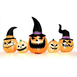 Halloween | 8 Feet Inflatable Pumpkin Family Waterproof Halloween Yard Decoration with LED Lights Orange + Black Halloween Halloween