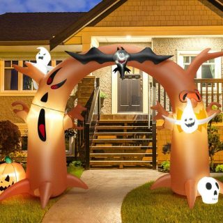 Halloween | 8 Feet Tall Halloween Inflatable Dead Tree Archway Decor with Bat Ghosts and LED Lights Yellow Halloween Halloween