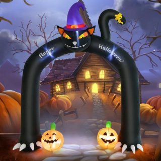 Halloween | 9 Feet Halloween Inflatable Cat Archway with Wizard Cat and Pumpkins Multi-Color Halloween Halloween