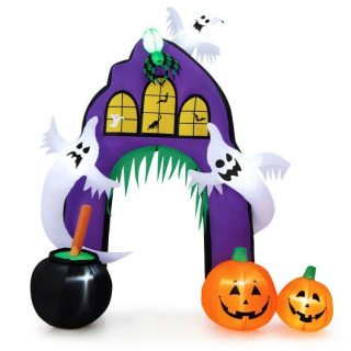 Halloween | 9 Feet Tall Halloween Inflatable Castle Archway Decor with Spider Ghosts and Built-in Purple Holiday Decor Halloween