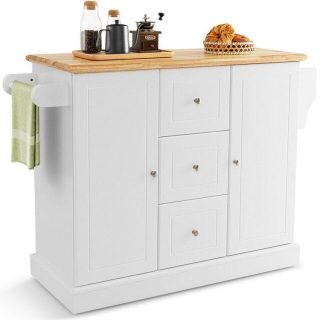 Kitchen Islands & Carts | 2-Door Large Mobile Kitchen Island Cart with Hidden Wheelsand 3 Drawers White Kitchen & Dining Kitchen Islands & Carts