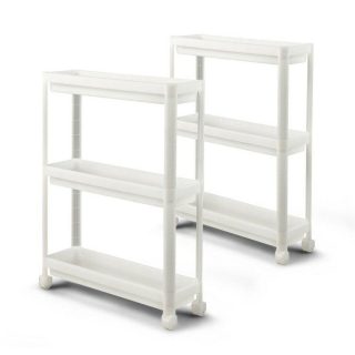 Kitchen Islands & Carts | 2 Pieces 3-Tier Slim Detachable Storage Cart with Drainage Holes and Wheels White Kitchen & Dining Kitchen Islands & Carts