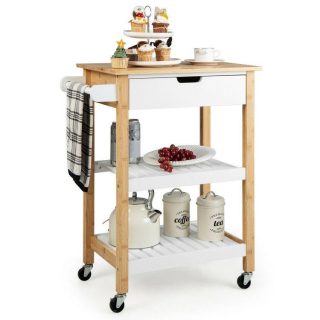 Kitchen Islands & Carts | 3-Tier Kitchen Island Cart Rolling Service Trolley with Bamboo Top Natural Kitchen & Dining Kitchen Islands & Carts