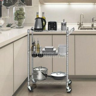 Kitchen Islands & Carts | 3-Tier Rolling Utility Cart with Handle Bar and Adjustable Shelves Silver, Black Kitchen & Dining Kitchen Islands & Carts