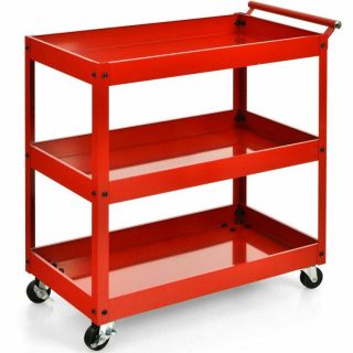 Kitchen Islands & Carts | 3-Tier Utility Cart with Steel Frame and Four Wheels Red Kitchen & Dining Kitchen Islands & Carts