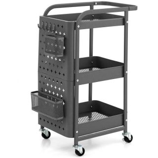 Kitchen Islands & Carts | 3-Tier Utility Storage Cart with DIY Pegboard Baskets Gray Kitchen & Dining Gray