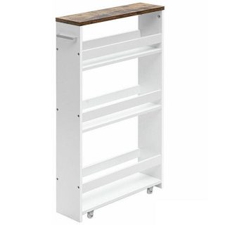 Kitchen Islands & Carts | 4 Tiers Rolling Slim Storage Kitchen Organizer Cart with Handle White Kitchen & Dining Kitchen Islands & Carts