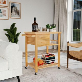 Kitchen Islands & Carts | Bamboo Kitchen Trolley Cart with Tower Rack and Drawers Kitchen & Dining Kitchen Islands & Carts