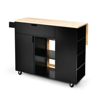 Kitchen Islands & Carts | Drop-Leaf Kitchen Island with Rubber Wood Top Black Kitchen & Dining Black