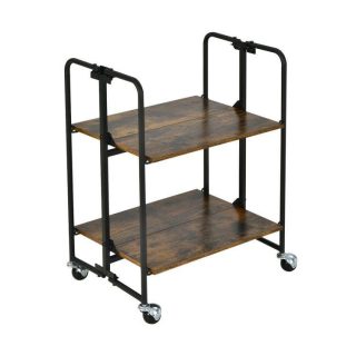 Kitchen Islands & Carts | Foldable Rolling Cart with Storage Shelves for Kitchen Rustic Brown Kitchen & Dining Kitchen Islands & Carts