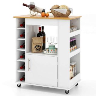 Kitchen Islands & Carts | Kitchen Cart on Wheels with Bamboo Top and 6-Bottle Wine Rack White Kitchen & Dining Kitchen Islands & Carts