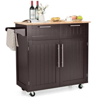 Kitchen Islands & Carts | Kitchen Island Cart Rolling Storage Trolley with Towel Rack and Drawer Brown Kitchen & Dining Brown