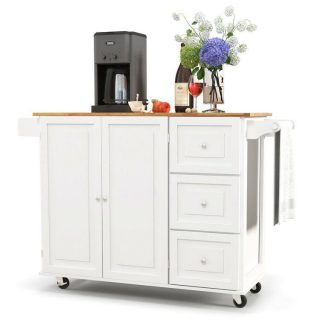 Kitchen Islands & Carts | Kitchen Island Trolley Cart Wood with Drop-Leaf Tabletop and Storage Cabinet White Kitchen & Dining Kitchen Islands & Carts