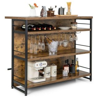 Kitchen Islands & Carts | Kitchen Island with 4-Tier Storage Shelf and Long Footrest for Home Rustic Brown Kitchen & Dining Kitchen Islands & Carts