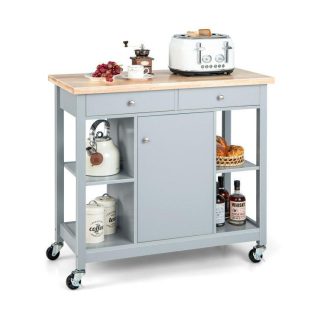 Kitchen Islands & Carts | Mobile Kitchen Island Cart with 4 Open Shelves and 2 Drawers Gray Kitchen & Dining Gray