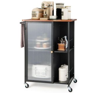 Kitchen Islands & Carts | Mobile Serving Cart with Transparent Single Door Cabinet Black Kitchen & Dining Black