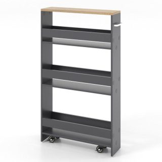 Kitchen Islands & Carts | Narrow Mobile Serving Cart with Open Shelves for Kitchen Bathroom Living Room Gray Kitchen & Dining Gray