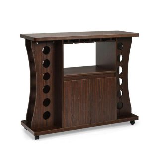 Kitchen Islands & Carts | Rolling Buffet Sideboard Wooden Bar Storage Cabinet Walnut Kitchen & Dining Kitchen Islands & Carts