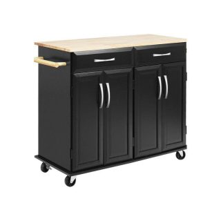 Kitchen Islands & Carts | Rolling Kitchen Island Cart with Rubber Wood Top and Smooth Lockable Wheels Black Kitchen & Dining Black