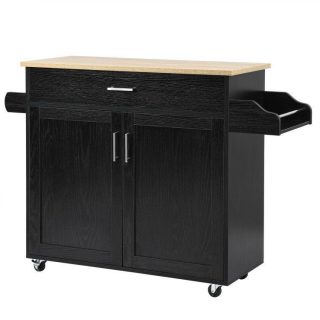 Kitchen Islands & Carts | Rolling Kitchen Island Cart with Towel and Spice Rack Black Kitchen & Dining Black