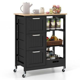 Kitchen Islands & Carts | Rolling Kitchen Island Utility Storage Cart with 3 Large Drawers Black Kitchen & Dining Black