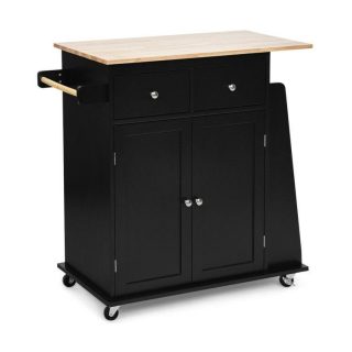 Kitchen Islands & Carts | Rubber Wood Countertop Rolling Kitchen Island Cart Black Kitchen & Dining Black