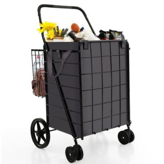 Kitchen Tools | Folding Rolling Shopping Cart with Waterproof Liner and Basket Black Kitchen Black