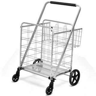 Kitchen Tools | Heavy Duty Folding Utility Shopping Double Cart Silver Kitchen Kitchen Tools