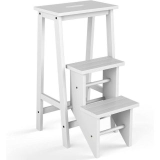 Kitchen Utensils | 3-in-1 Rubber Wood 3 Tier Folding Step Stool Ladder Storage Shelf White Kitchen Kitchen Utensils