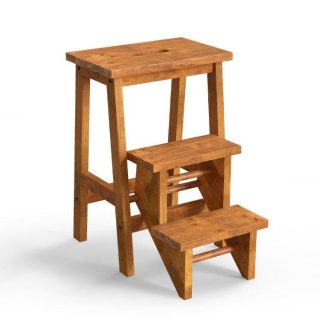 Kitchen Utensils | 3-in-1 Rubber Wood Step Stool with Convenient Handle Dark Brown Kitchen Dark Brown