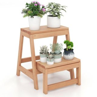 Kitchen Utensils | Multipurpose Wood Folding 2-Step Stool for Indoor Outdoor Plant Stand Natural Kitchen Kitchen Utensils