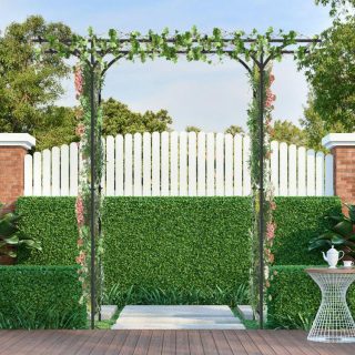 Outdoor Decor | 6.8 Feet Garden Arbor with Trellises for Climbing Plant Vine Rose Black Decorative Accessories Black