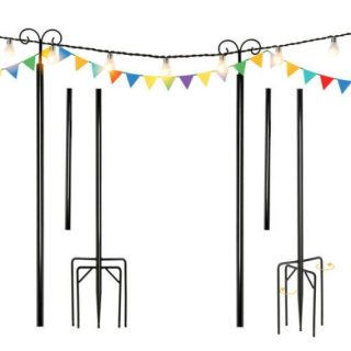 Outdoor Decor | 8/10 Feet 2 Pack  Outdoor String Light Poles with Top Arc Hook and 5-Prong Base Black Decorative Accessories Black