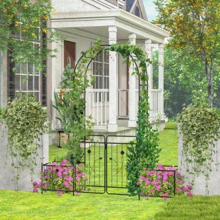 Outdoor Decor | 87 Inches Garden Arbor with Lockable Gate Side Planters Black Decorative Accessories Black