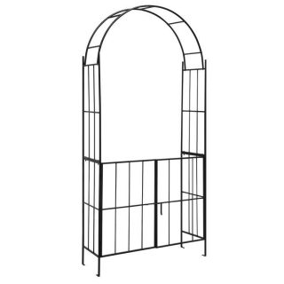 Outdoor Decor | Garden Arch Arbor Trellis with Gate Plant Stand Archway Black Decorative Accessories Black