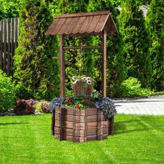 Outdoor Decor | Outdoor Wooden Wishing Well Planter Bucket Decorative Accessories Outdoor Decor