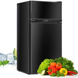 Refrigerators & Freezers | 2 Doors Cold-rolled Sheet Compact Refrigerator Black Kitchen Appliances Black