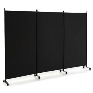 Room Dividers | 3 Panel Folding Room Divider with Lockable Wheels Black Decorative Accessories Black