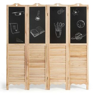 Room Dividers | 4-Panel Folding Privacy Room Divider Screen with Chalkboard Natural Decorative Accessories Natural