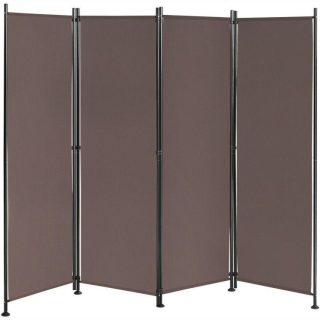 Room Dividers | 4-Panel Room Divider Folding Privacy Screen with Adjustable Foot Pads Brown Decorative Accessories Brown