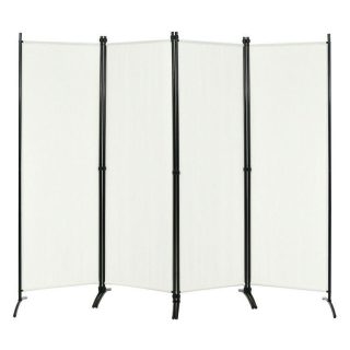 Room Dividers | 5.6 Feet 4 Panel Room Divider with Steel Frame White Decorative Accessories Room Dividers