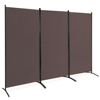 Room Dividers | 6 Feet 3 Panel Room Divider with Durable Hinges Steel Base Brown Decorative Accessories Brown