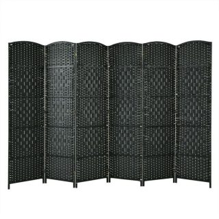 Room Dividers | 6 Feet 6-Panel Weave Folding Fiber Room Divider Screen Black Decorative Accessories Black