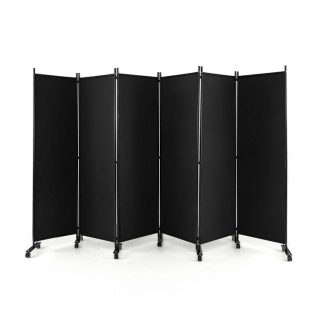 Room Dividers | 6 Panel 5.7 Feet Tall Rolling Room Divider on Wheels Black Decorative Accessories Black