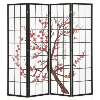 Room Dividers | 6FT Folding Decorative Oriental Privacy Screen with Plum Blossom Design for Home Office White Decorative Accessories Room Dividers