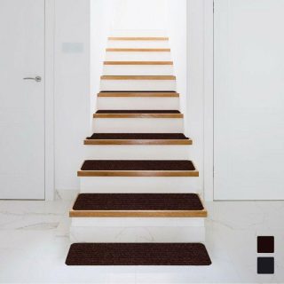 Rugs | 15 Pieces 30 x 8 Inch Slip Resistant Soft Stair Treads Carpet Brown Decorative Accessories Brown