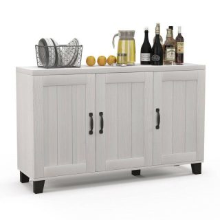 Sideboards, Cabinets & Buffets | 3-Door Buffet Sideboard with Adjustable Shelves and Anti-Tipping Kits White Kitchen & Dining Sideboards, Cabinets & Buffets