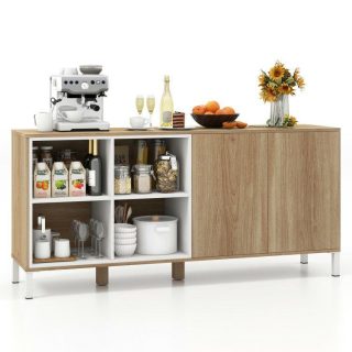 Sideboards, Cabinets & Buffets | 63 Inches Buffet Sideboard with 4 Compartments and Push-to-Open Cabinet Natural Kitchen & Dining Natural