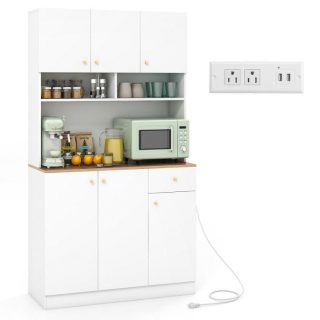 Sideboards, Cabinets & Buffets | 71 Inch Tall Pantry Cabinet with Outlets for Dining Room White Kitchen & Dining Sideboards, Cabinets & Buffets